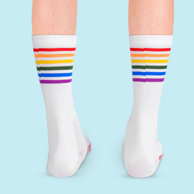 Fietssokken - Regenboog print - Wit - Maat 39 tot 45+