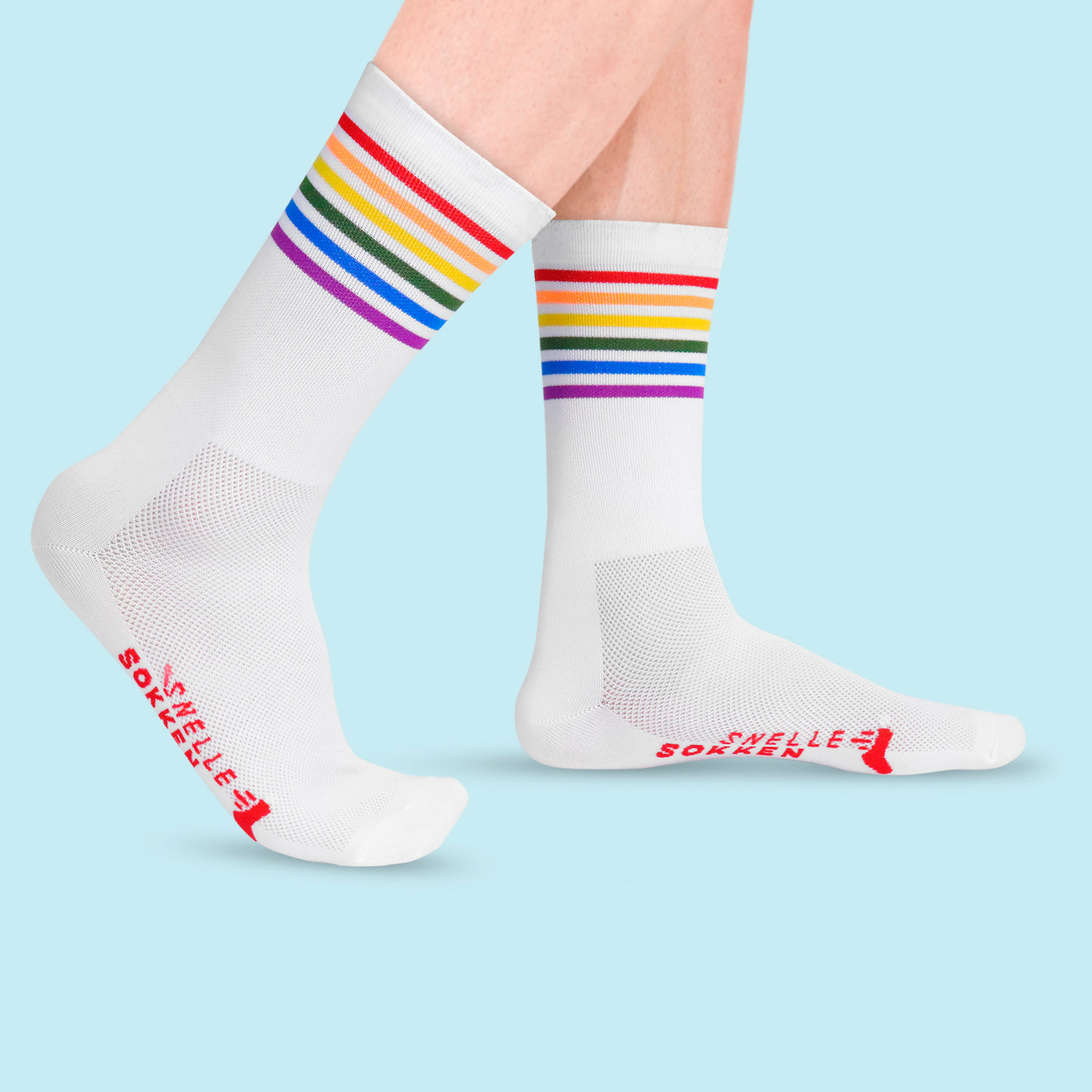 Fietssokken - Regenboog print - Wit - Maat 39 tot 45+