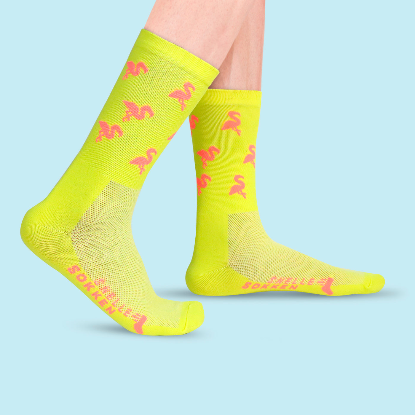 Fietssokken - Flamingo print - Neon geel - Maat 39 tot 45+