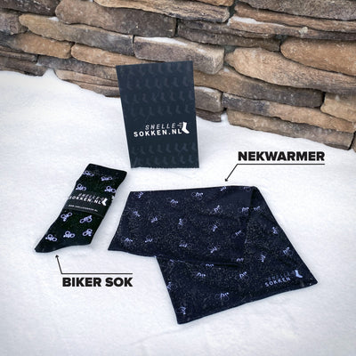 Cadeau wielrenner - Fietssokken met nekwarmer - Fietsjes print - Maat 39 tot 45+