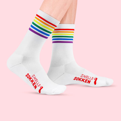 Hardloopsokken - Regenboog print - Wit - Maat 39 tot 45+