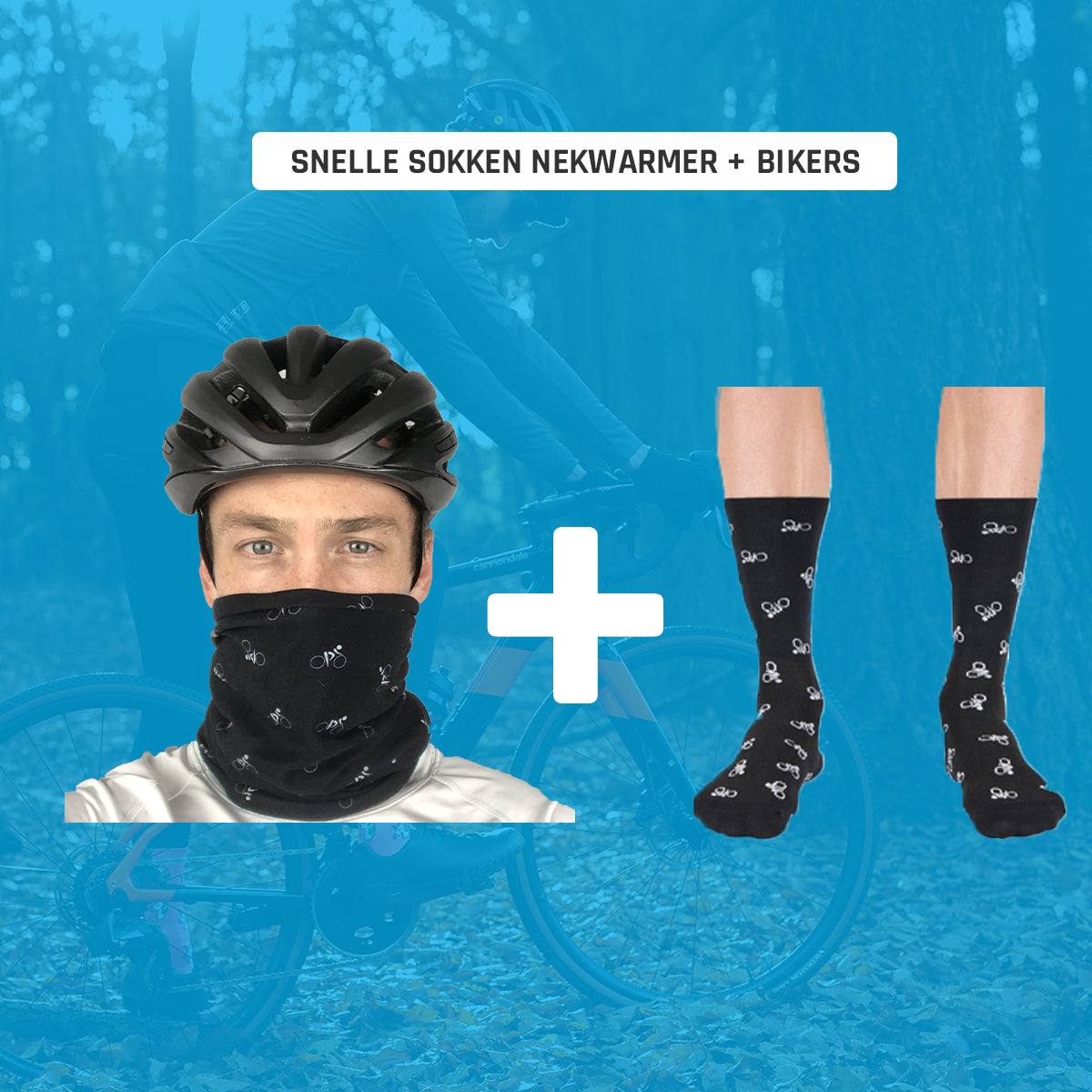 Cadeau wielrenner - Fietssokken met nekwarmer - Fietsjes print - Maat 39 tot 45+